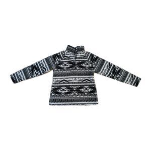 Eddie Bauer Black White Aztec Print Fleece 1/4 Zip Pullover M Women’s